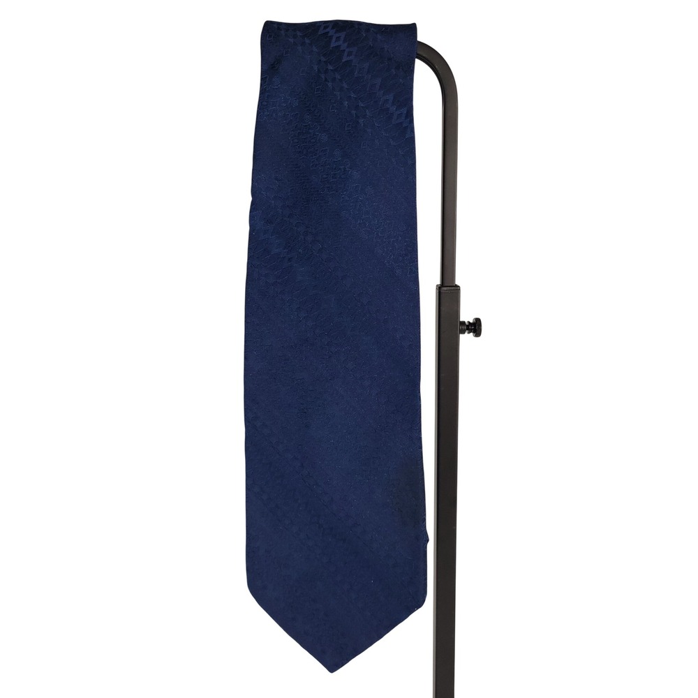 Vintage Tie Navy Blue Geometric Jacquard Textured Wide Retro Classic Menswear - Picture 2 of 6